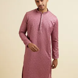 Manyavar Ethnic Motifs Embroidered Regular Thread Work Satin Kurta With Pyjama-picture-25