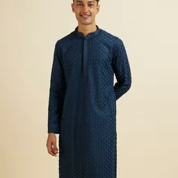 Manyavar Floral Embroidered Regular Thread Work Georgette Kurta With Pyjama-image-35