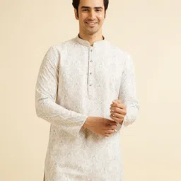 Manyavar Floral Embroidered Straight Thread Work Kurta with Pyjamas-30