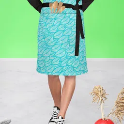 ArtzFolio Blue Leaf D1 Blue & White Printed Cotton Waist To Knee Apron-21