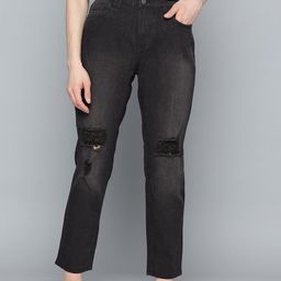 Mast & Harbour Women Charcoal Boyfriend Fit High-Rise Slash Knee Light Fade Stretchable Jeans-picture-29