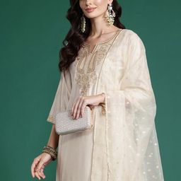 Indo Era Plus Size Ethnic Motifs Embroidered Panelled Liva Kurta Set-image-47