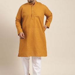 SOJANYA PLUS Men Mustard Yellow Embroidered Straight Kurta-picture-53