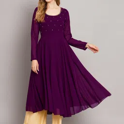 Poshak Hub Women Burgundy Ethnic Motifs Georgette Anarkali Kurta-56