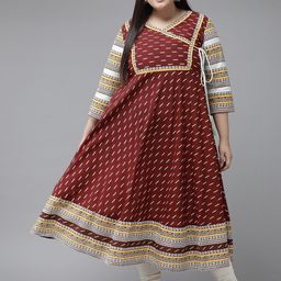 YASH GALLERY Women Maroon Printed Anarkali Kurta-15