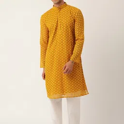 SWAGG INDIA Ethnic Motifs Embroidered Chikankari Georgette Kurta-picture-16