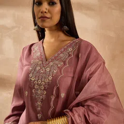 Indo Era Women Ethnic Motifs Embroidered Regular Sequinned Kurta with Trousers & With Dupatta-10