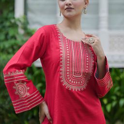 Indo Era Women Ethnic Motifs Embroidered Regular Sequinned Kurta with Trousers-40