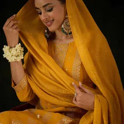 Indo Era Women Ethnic Motifs Embroidered Regular Sequinned Kurta with Trousers & With Dupatta-picture-14