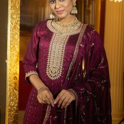 Indo Era Women Ethnic Motifs Embroidered Regular Sequinned Kurta with Trousers & With Dupatta-image-92