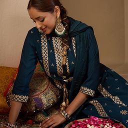 Indo Era Women Ethnic Motifs Embroidered Regular Sequinned Kurta with Trousers & With Dupatta-image-55