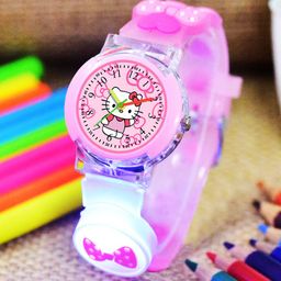 Shocknshop Kids - Girls Patterned LED Dial & Straps Analogue Watch 333 Kitty Pink-11