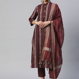 Vbuyz Woven Design Thread Work Kurta With Trousers & With Dupatta-picture-7