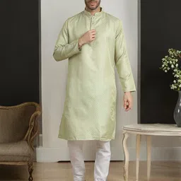 TATTVA Ethnic Motifs Woven Design Mandarin Collar Straight Kurta With Trousers-picture-40