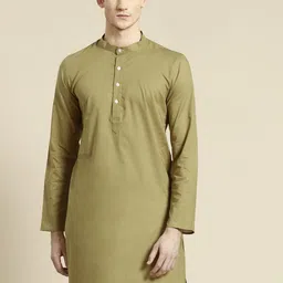 RAJUBHAI HARGOVINDAS Men Olive Green Solid Cotton Straight Kurta-picture-19