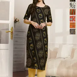 7Threads Selection Of 6 Floral Printed Round Neck Straight Kurtas-image-70