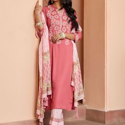 WOMEN PLUS  Ethnic Motifs Embroidered Thread Work Straight Kurta With Trousers & Dupatta-35