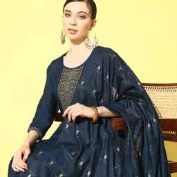 SheWill Women Ethnic Motifs Embroidered Regular Kurta with Trousers & With Dupatta-picture-23