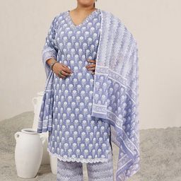 EXTRA LOVE BY LIBAS Plus Size Floral Printed Sequinned Kurta With Trousers & Dupatta image 2