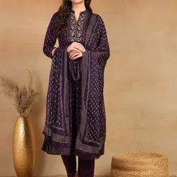 AHIKA Floral Embroidered Woven Design Thread Work Anarkali Kurta with Trousers & Dupatta-50