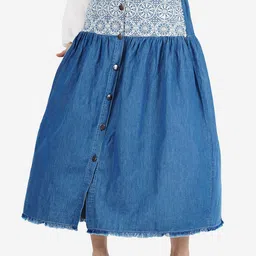 SUMAVI-FASHION Denim Embroidered Midi Skirt-image-36