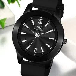 IIK COLLECTION Men Black Round Dial Adjustable Flexible Silicon Strap Watch for Men image 2