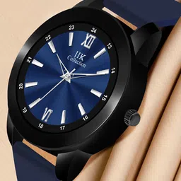 IIK COLLECTION Men Blue Round Dial Adjustable Flexible Silicon Strap Watch image 1