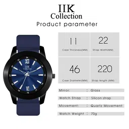 IIK COLLECTION Men Blue Round Dial Adjustable Flexible Silicon Strap Watch image 5