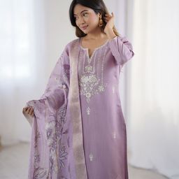KALINI Women Ethnic Motifs Embroidered Regular Thread Work Kurta & Pyjamas & With Dupatta-24