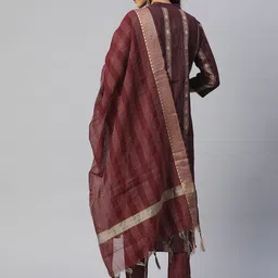 Vbuyz Woven Design Thread Work Kurta With Trousers & With Dupatta image 4