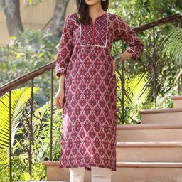 Rain & Rainbow Women Floral Printed Pure Cotton Gotta Patti Kurta-25