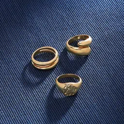 AMI Set of 3 Gold-Plated Statement Adjustable Rings-11