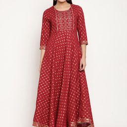 aayusika Women Maroon Ethnic Motifs Printed Mirror Work Floral Anarkali Kurta-image-123