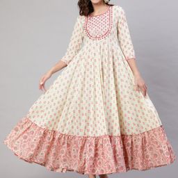NISHABD Floral Printed Mirror Work Anarkali Kurta-23