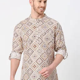 VALEN CLUB Ethnic Motifs Printed Mandarin Collar Cotton Kurta-picture-19