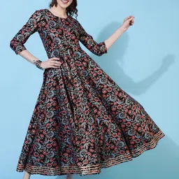 KIMAYRA Floral Printed Cotton Fit & Flare Ethnic Dresses-image-58