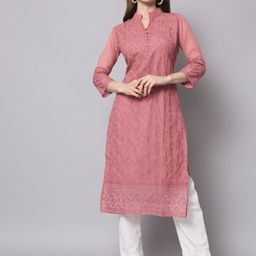 HERE&NOW Women Peach-Coloured Ethnic Motifs Embroidered Georgette Kurta-image-83
