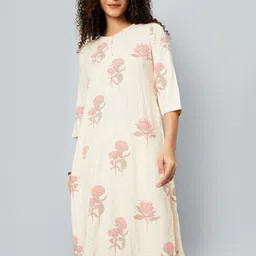 max Women Floral Embroidered Keyhole Neck Flared Sleeves Chikankari Kurta-image-91