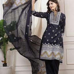 Nayam By Lakshita Ethnic Motifs Woven Design Straight Kurta & Trouser With Dupatta-image-22