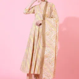 KIMAYRA Leheriya Printed Empire Mirror Work Pure Cotton Kurta with Palazzos & Dupatta-picture-16