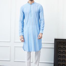 See Designs Striped Mandarin Collar Sequinned Pure Cotton Straight Kurta with Trouser-image-37