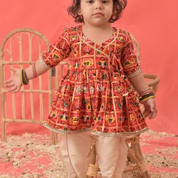 VASTRAMAY Girls Ethnic Motifs Printed Angrakha Kurta With Dhoti Pants-picture-12