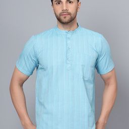 Latest Chikan Garments Striped Mandarin Collar Thread Work Pure Cotton Short Kurta-image-82
