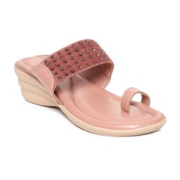 Paragon Pink Textured PU Wedge Sandals with Laser Cuts-43