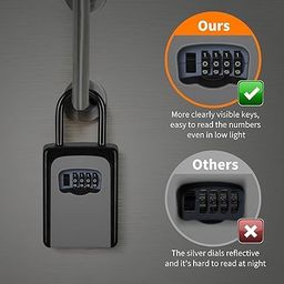 FAB Innovations Portable Key Lock Box Clearly Visible Numbers, Lock Box Wall Mounted for House Key, 5 Key Capacity, Weatherproof (Grey) image 3