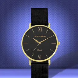 Nucleus Unisex Gold-Toned & Black Analogue Watch NGBKBKSS-2