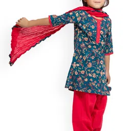 My Little Lambs Girls Floral Printed Pure Cotton Kurta With Salwar & Dupatta-image-83