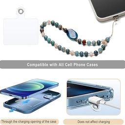 Universal Mobile Phone Charm Wrist Strap With Tether Tab - Beaded Lanyard Wristlet - Handmade Semi-Precious Gemstone Chain & Case Keychain image 3