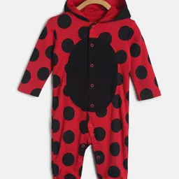 MINI KLUB Infants Kids Red & Black Polka Dots Printed Cotton Hooded Sleepsuit-picture-22