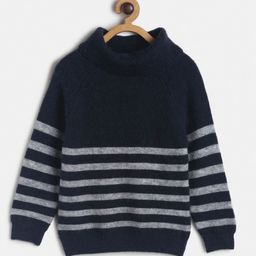 MINI KLUB Boys Navy Blue Striped Turtle Neck Sweater-image-69